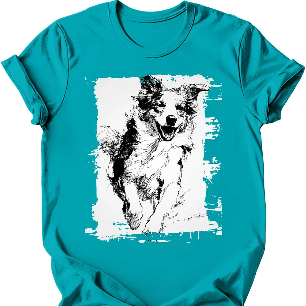 Australian Shepherd running dog tee tropical blue