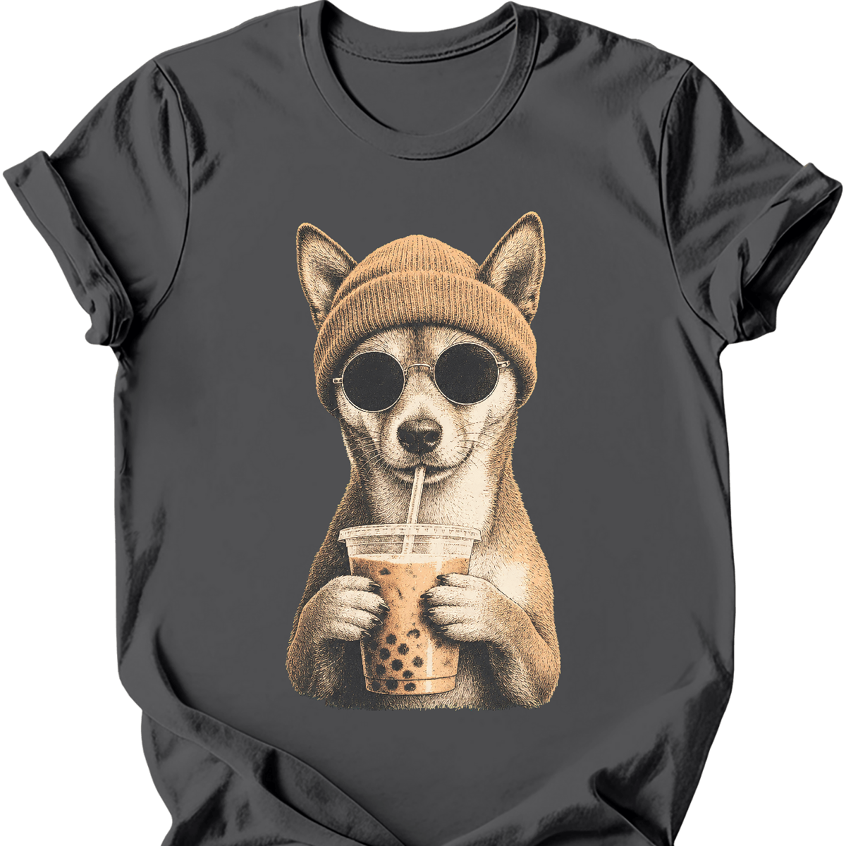 basenji hipster dog tee charcoal