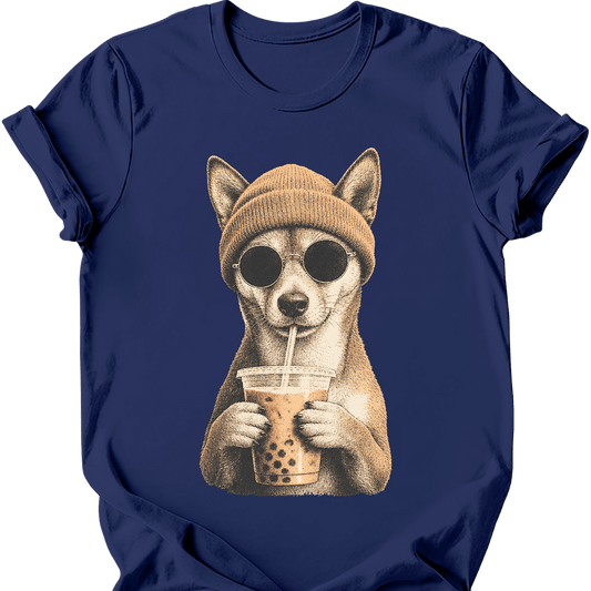 basenji hipster dog tee navy