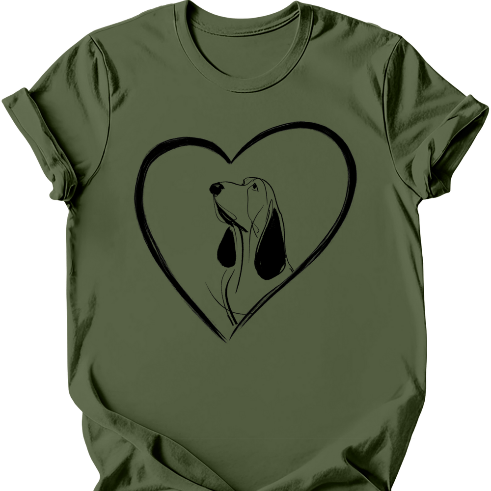 Basset Hound heart dog tee military green