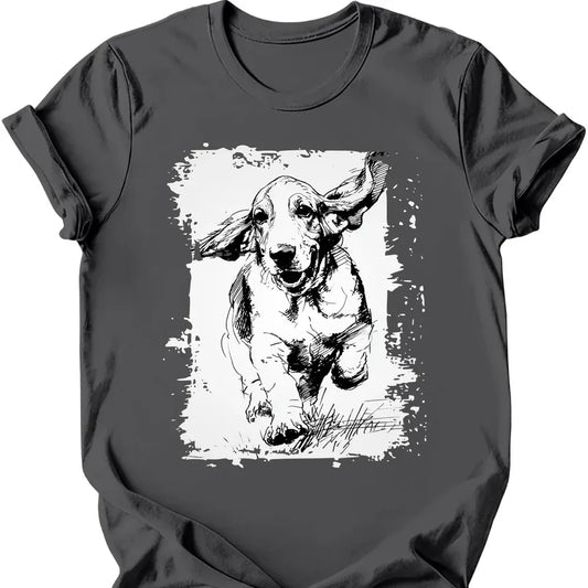 Basset Hound running dog tee charcoal