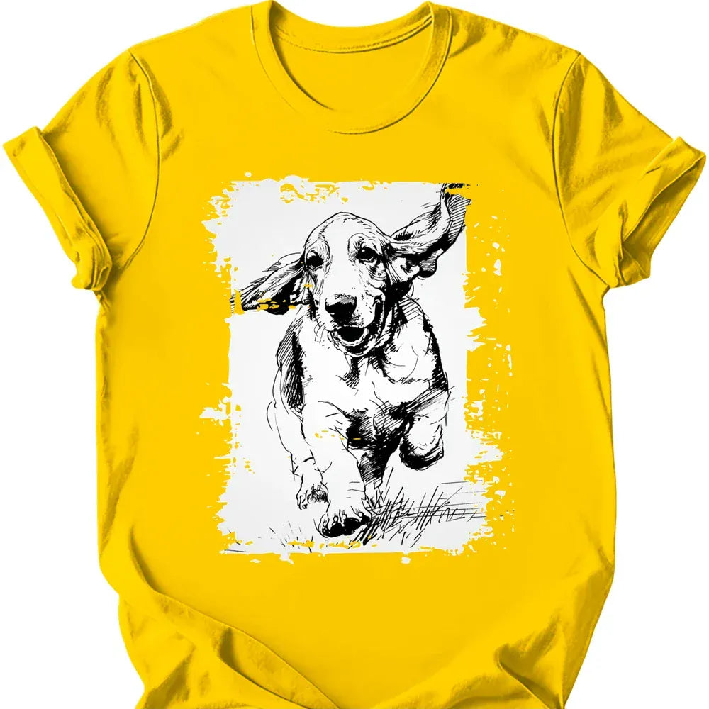 Basset Hound running dog tee daisy