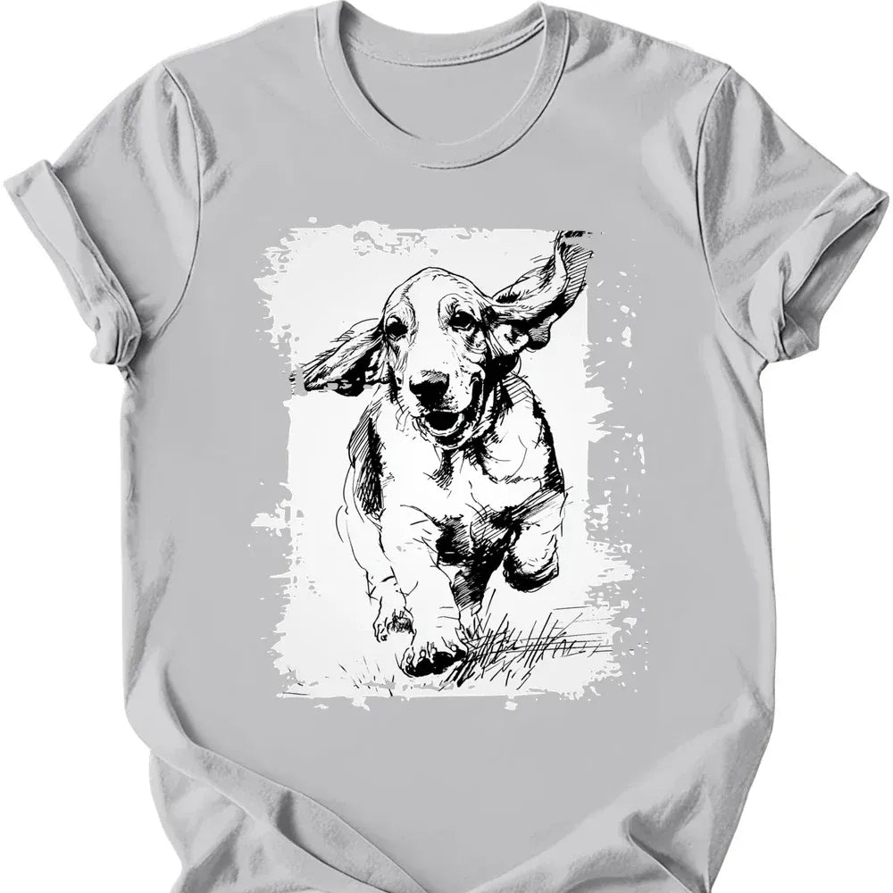 Basset Hound running dog tee ice grey