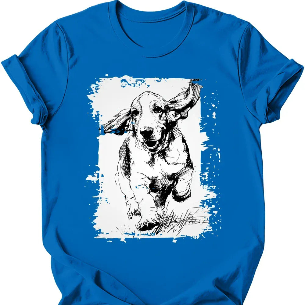 Basset Hound running dog tee royal