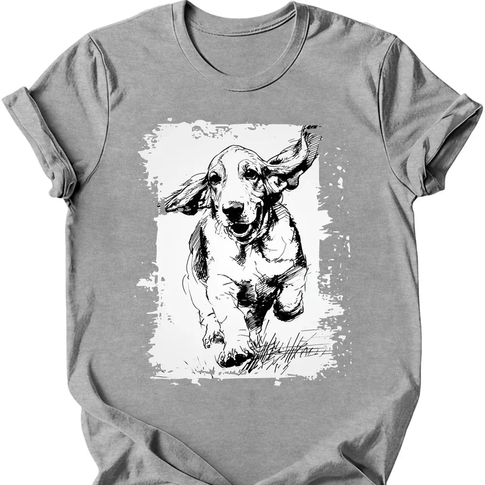 Basset Hound running dog tee sport grey