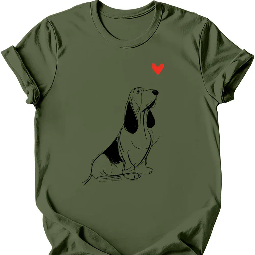 Basset Hound sketch tee military green