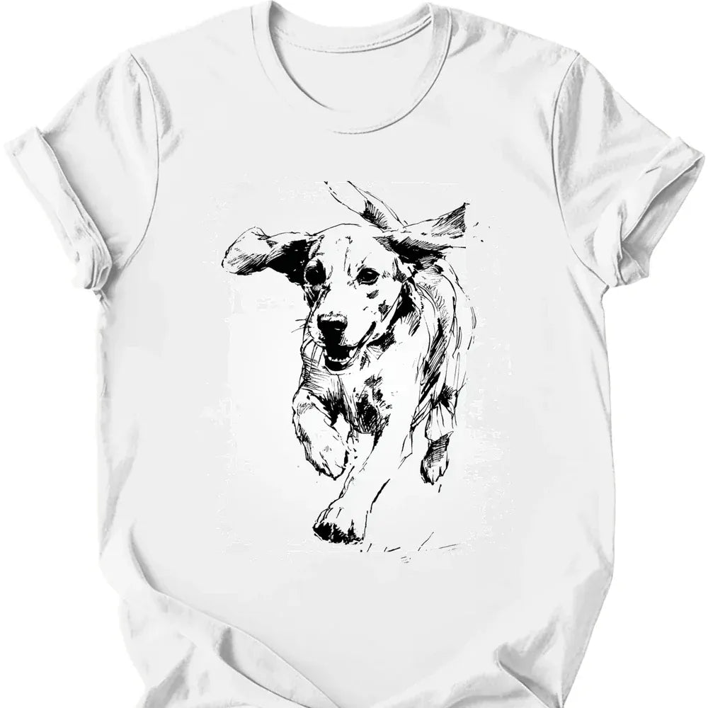 Beagle running dog tee white
