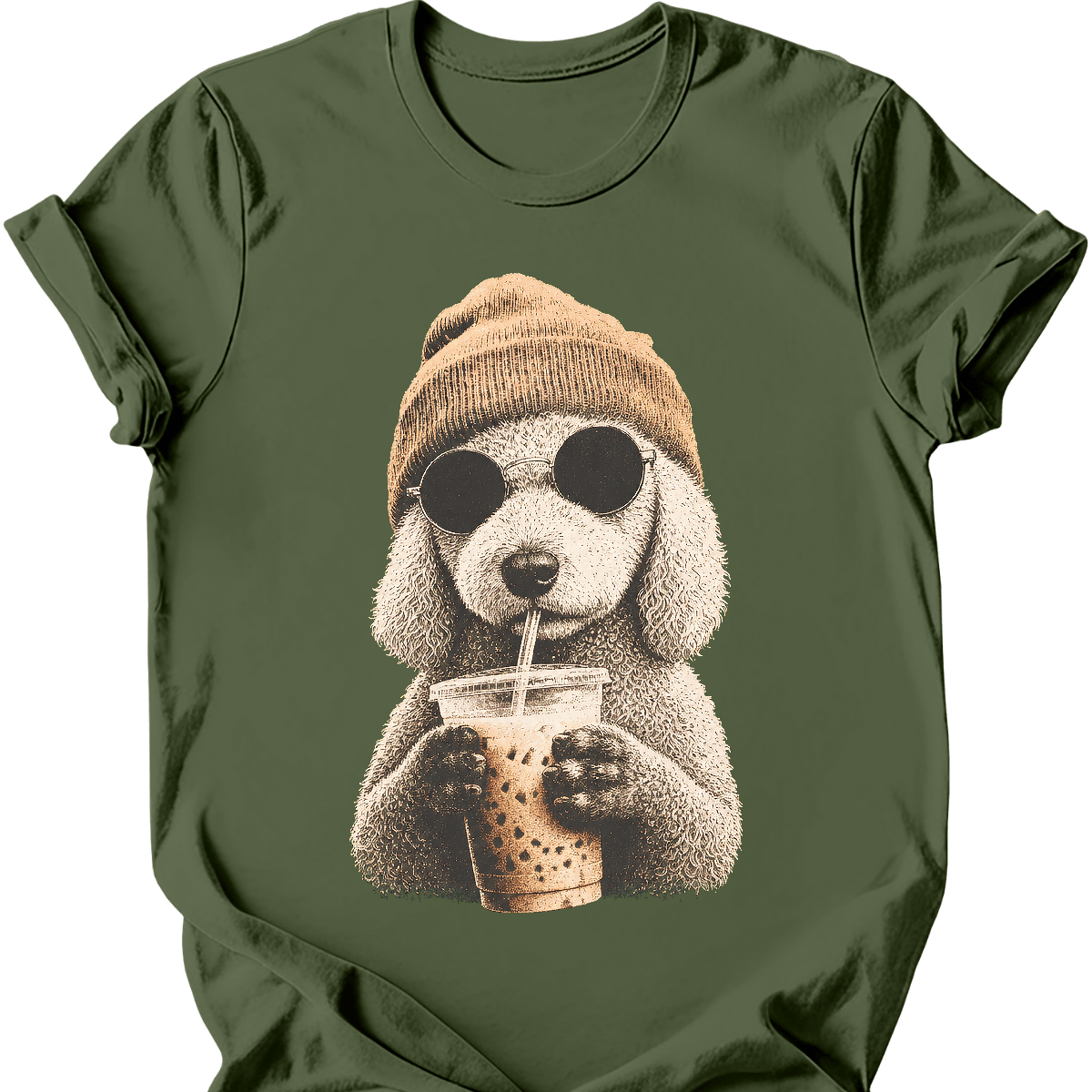 bedlington terrier hipster dog tee military green