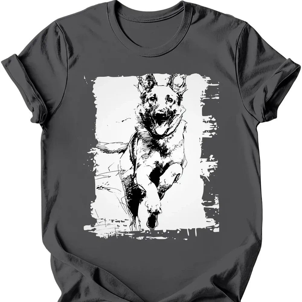 Belgian Malinois running dog tee charcoal