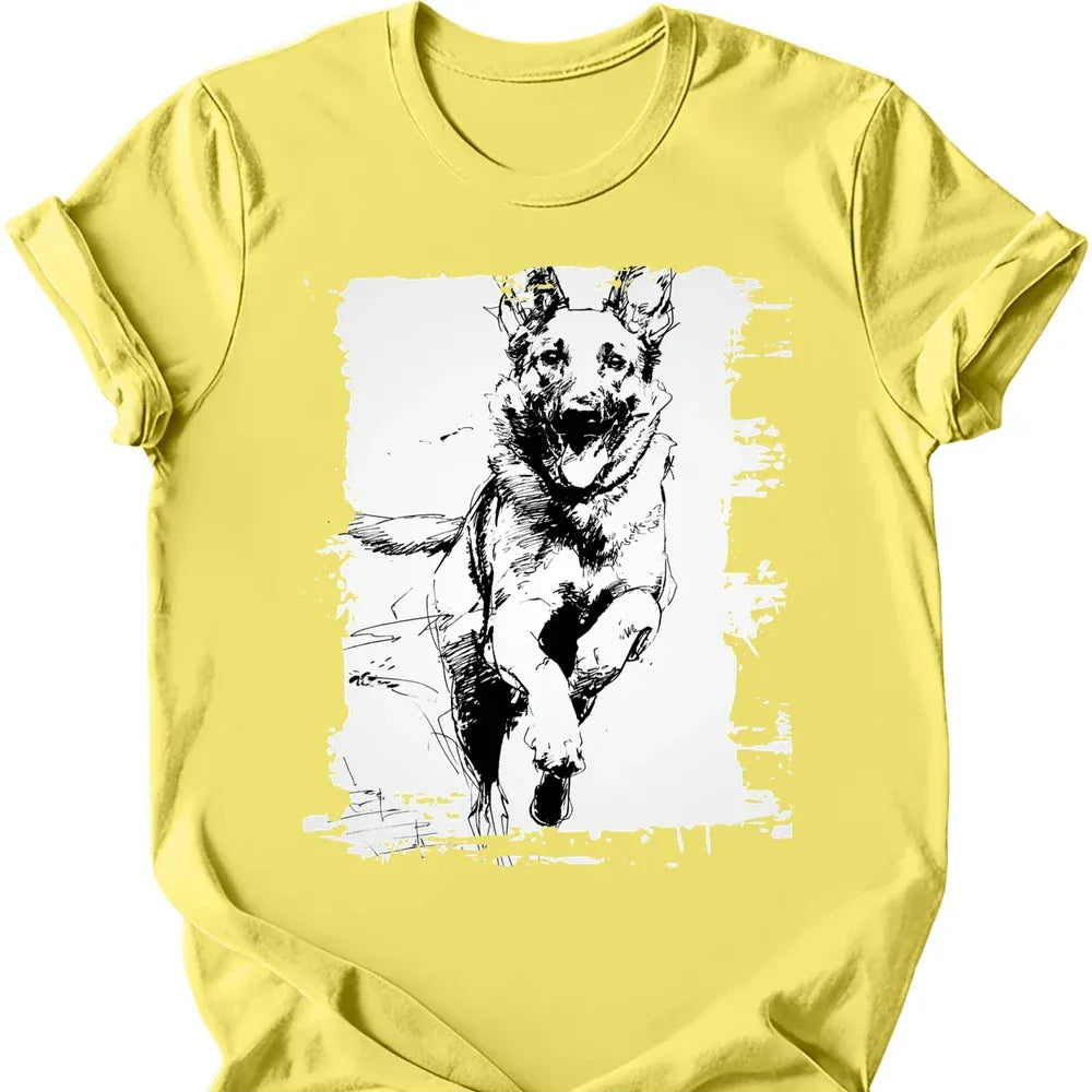 Belgian Malinois running dog tee cornsilk
