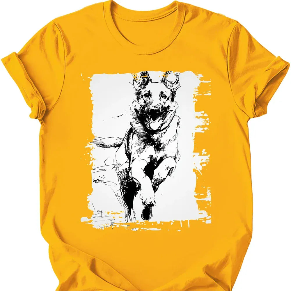 Belgian Malinois running dog tee gold
