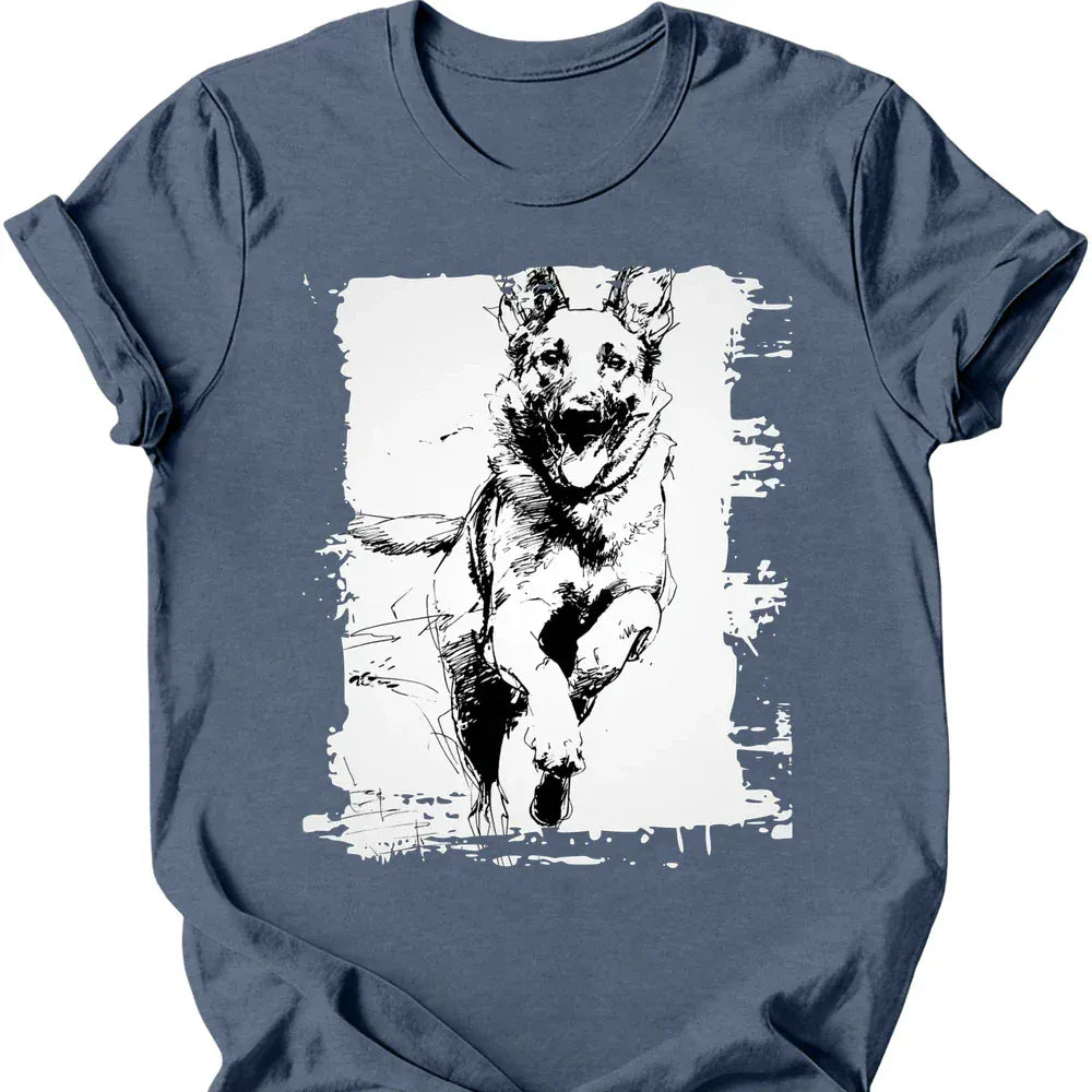 Belgian Malinois running dog tee heather indigo