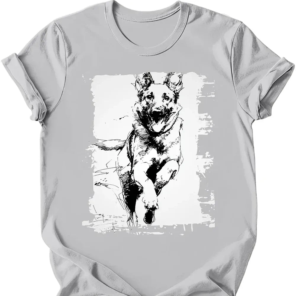 Belgian Malinois running dog tee ice grey