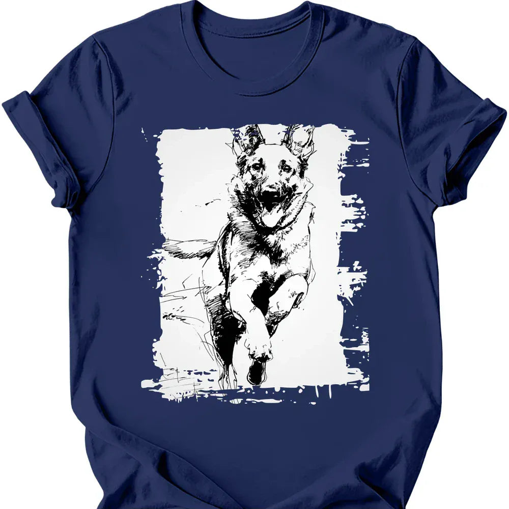 Belgian Malinois running dog tee navy