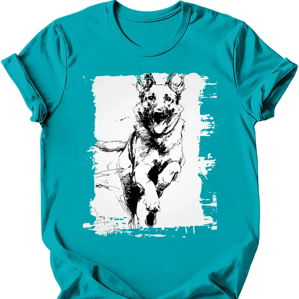 Belgian Malinois running dog tee tropical blue