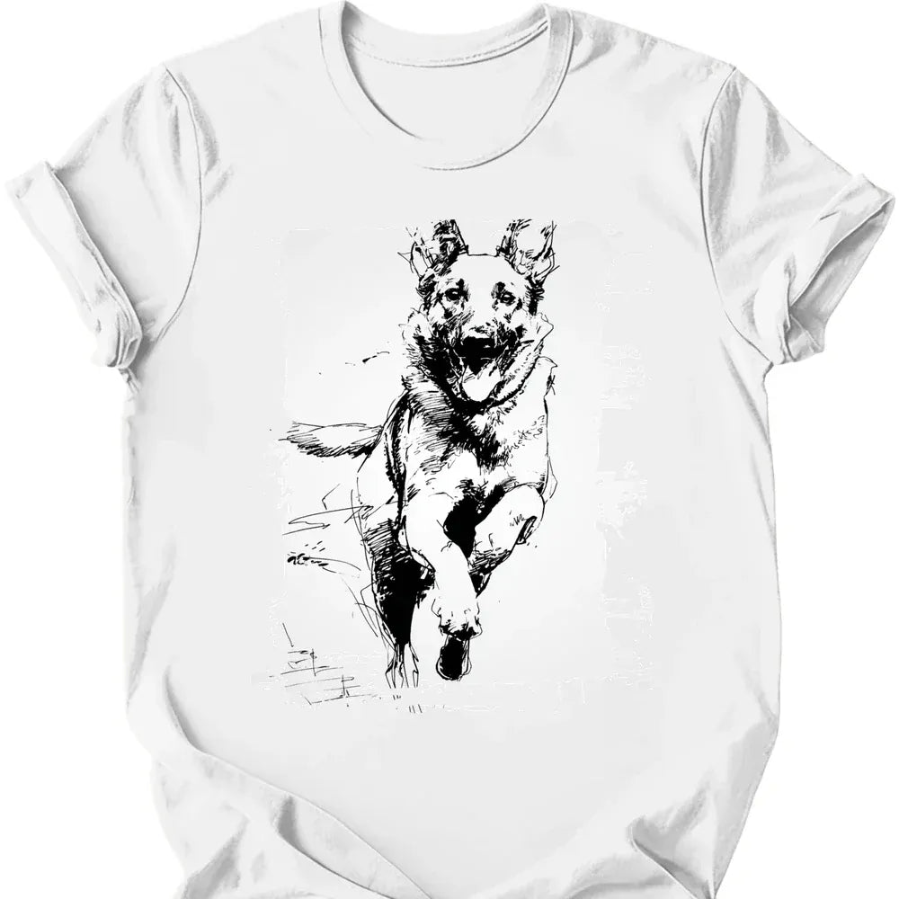 Belgian Malinois running dog tee white
