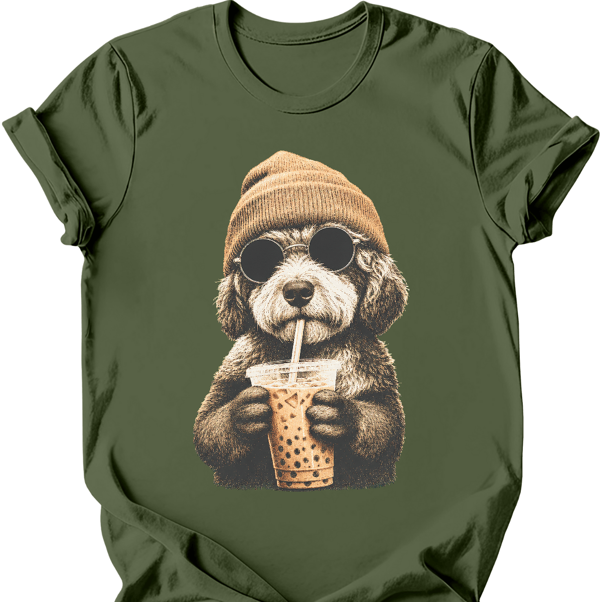bernedoodle hipster dog tee military green