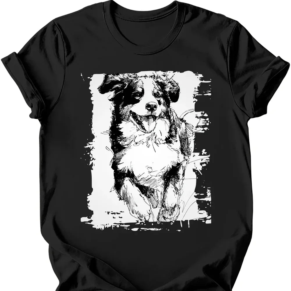 Bernese Mountain Dog running dog tee black