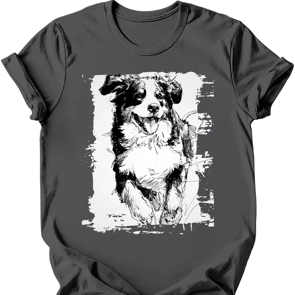 Bernese Mountain Dog running dog tee charcoal