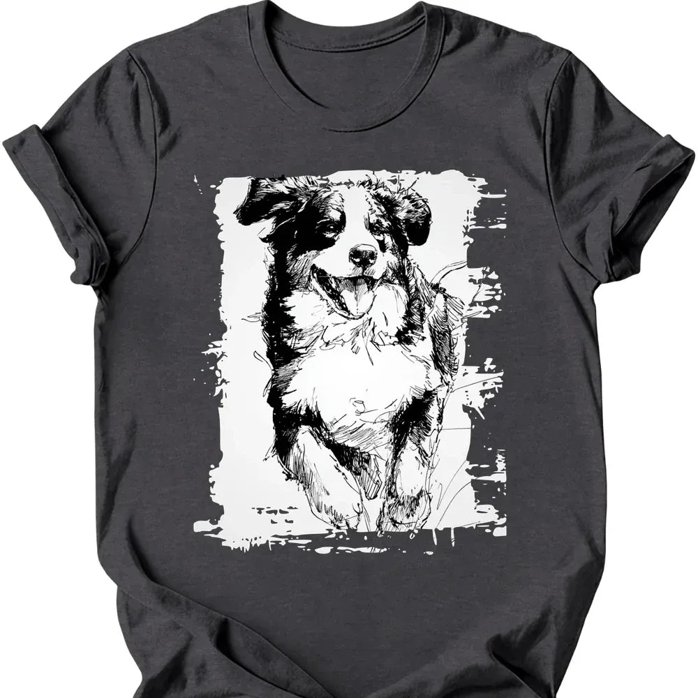 Bernese Mountain Dog running dog tee dark heather