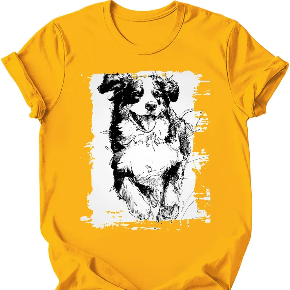 Bernese Mountain Dog running dog tee gold