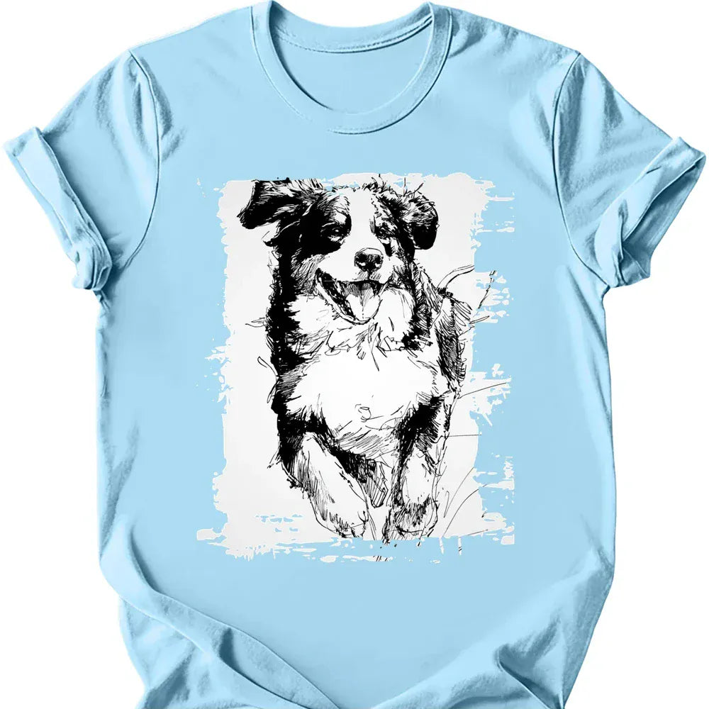 Bernese Mountain Dog running dog tee light blue