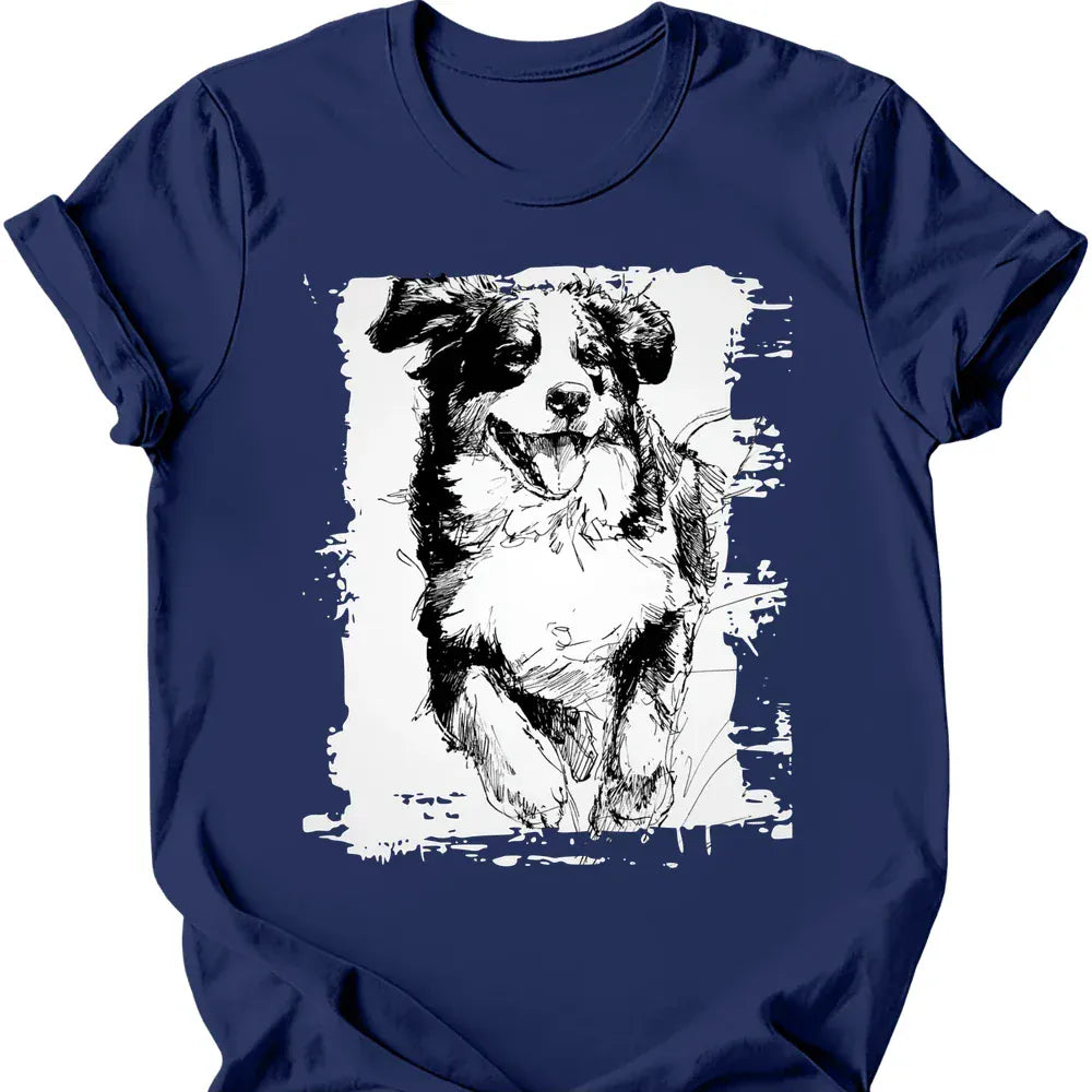 Bernese Mountain Dog running dog tee navy