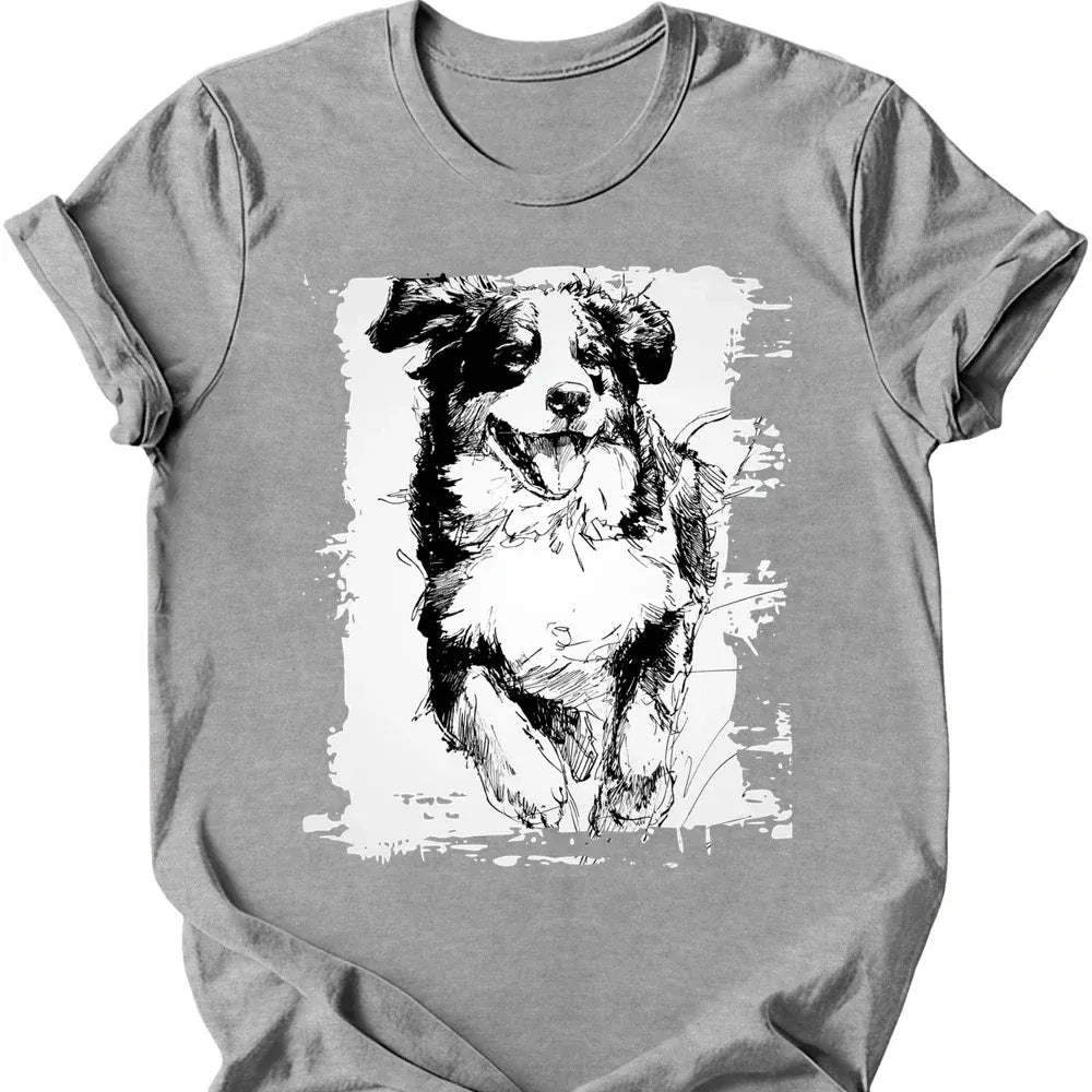 Bernese Mountain Dog running dog tee sport grey