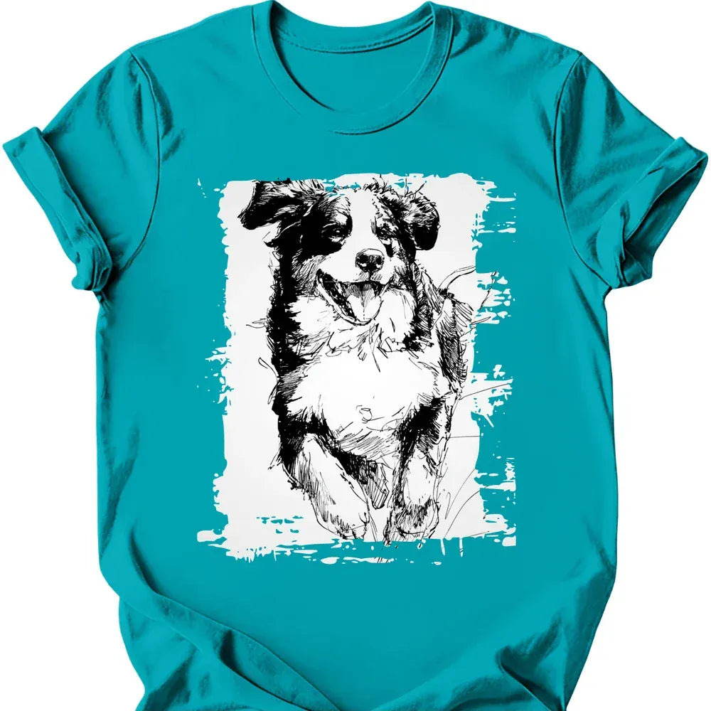 Bernese Mountain Dog running dog tee tropical blue