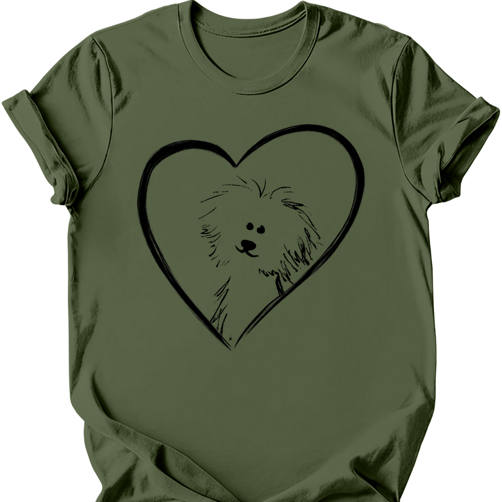 Bichon Frise heart dog tee military green