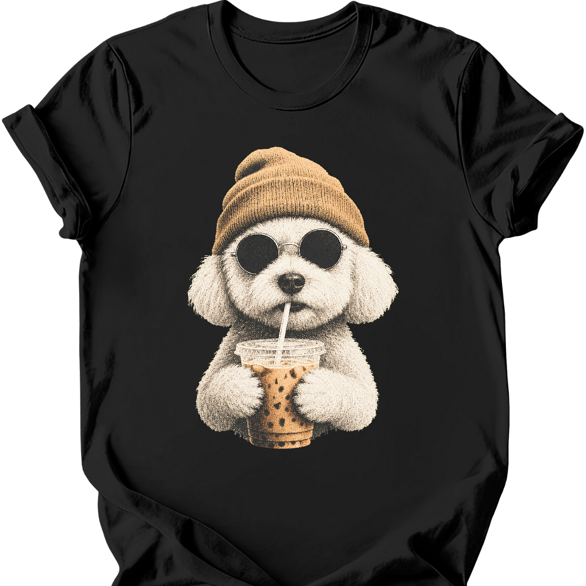 bichon frise hipster dog tee black