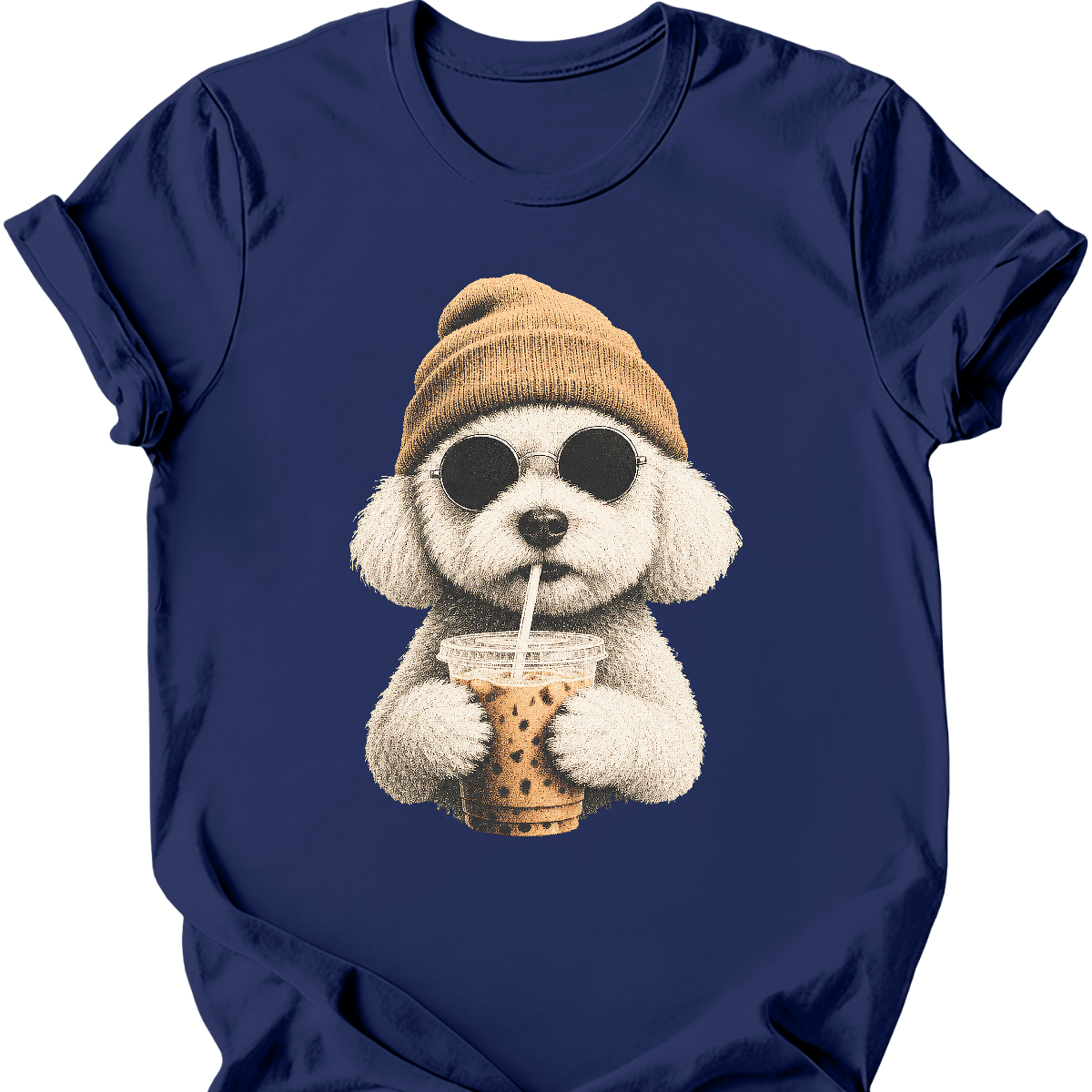 bichon frise hipster dog tee navy