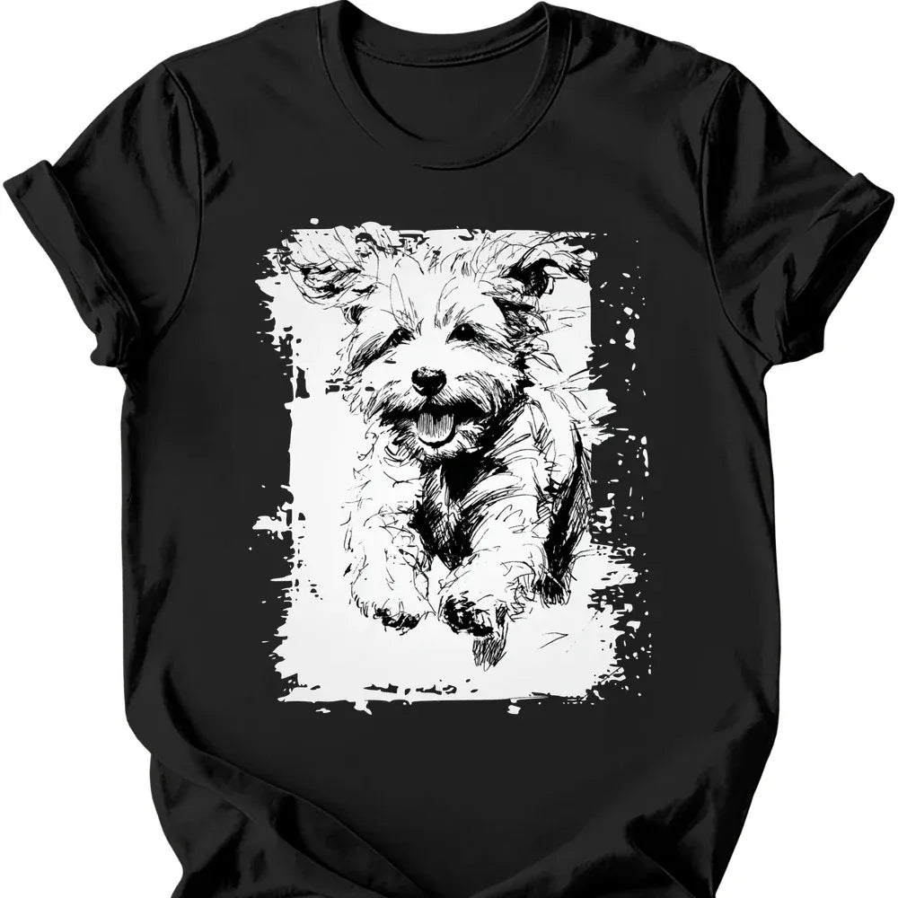 Bichon Frise running dog tee black