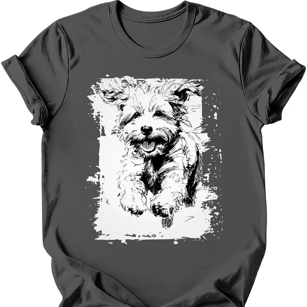 Bichon Frise running dog tee charcoal