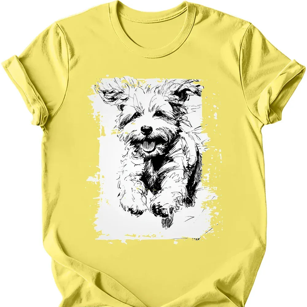 Bichon Frise running dog tee cornsilk