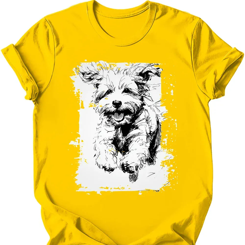 Bichon Frise running dog tee daisy
