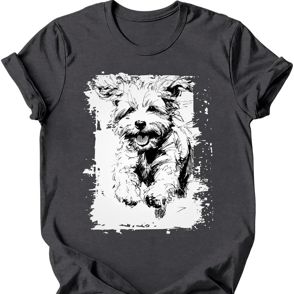 Bichon Frise running dog tee dark heather
