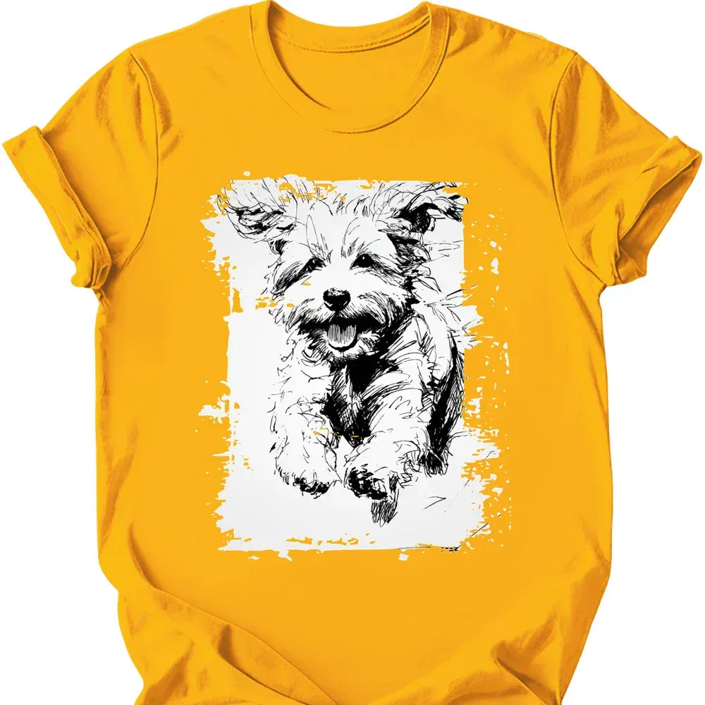 Bichon Frise running dog tee gold