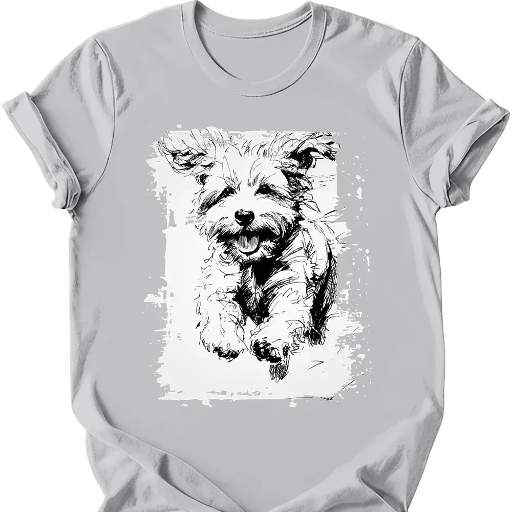 Bichon Frise running dog tee ice grey