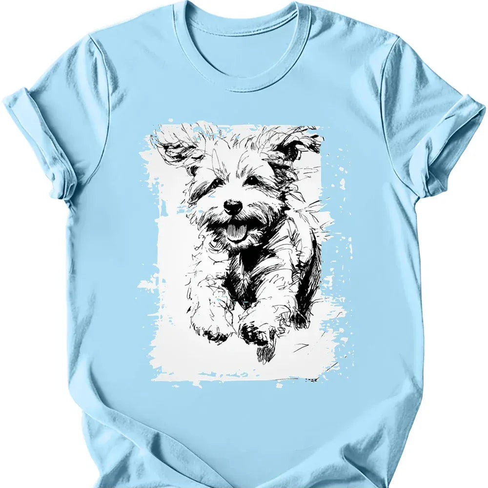 Bichon Frise running dog tee light blue