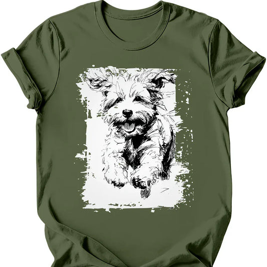Bichon Frise running dog tee military green