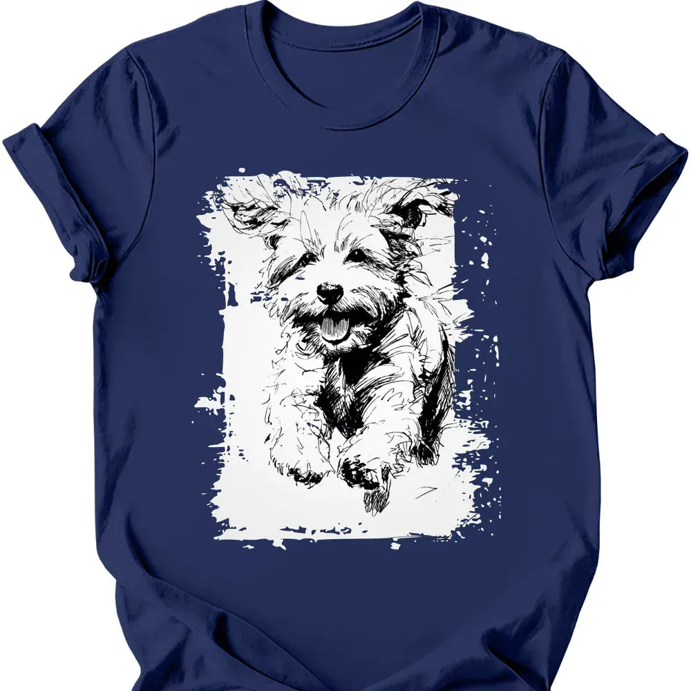 Bichon Frise running dog tee navy