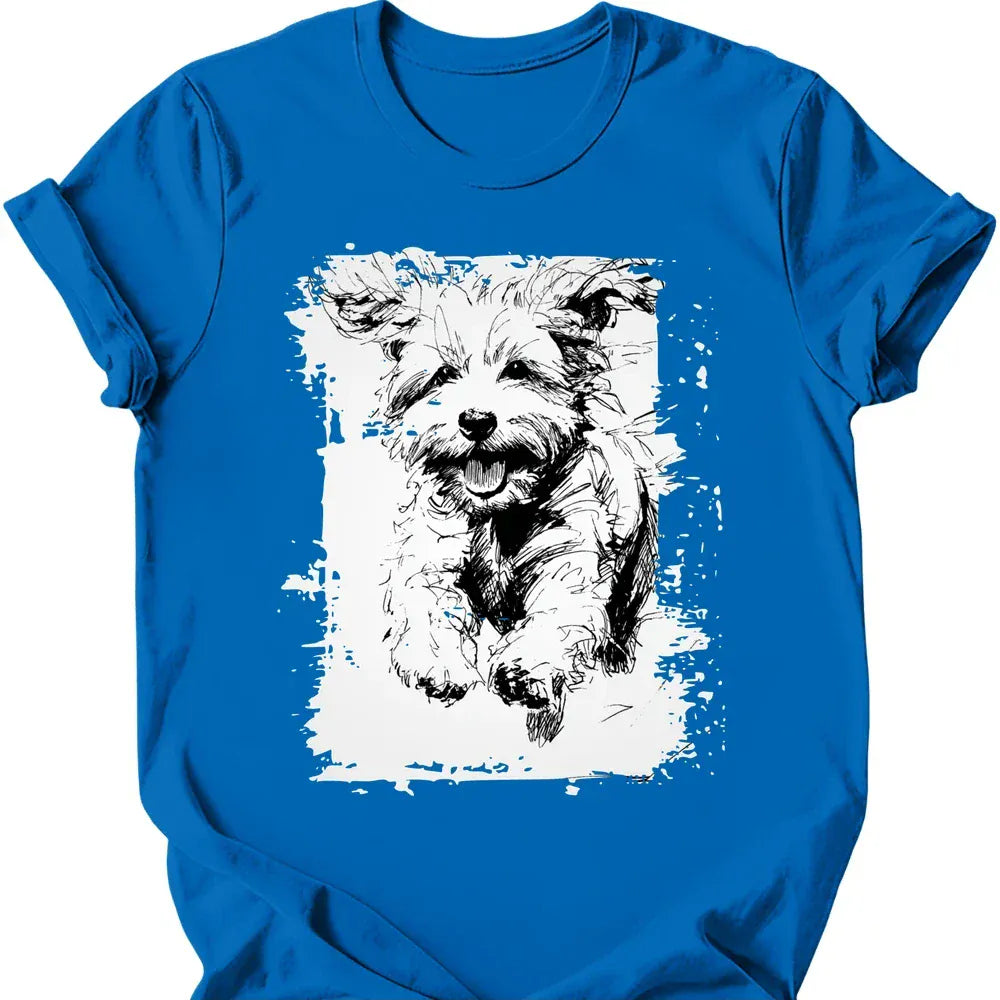 Bichon Frise running dog tee royal