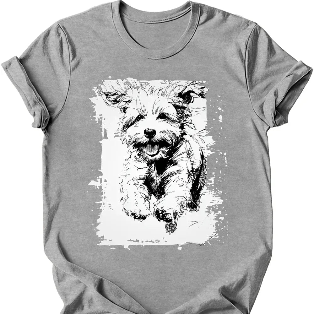 Bichon Frise running dog tee sport grey