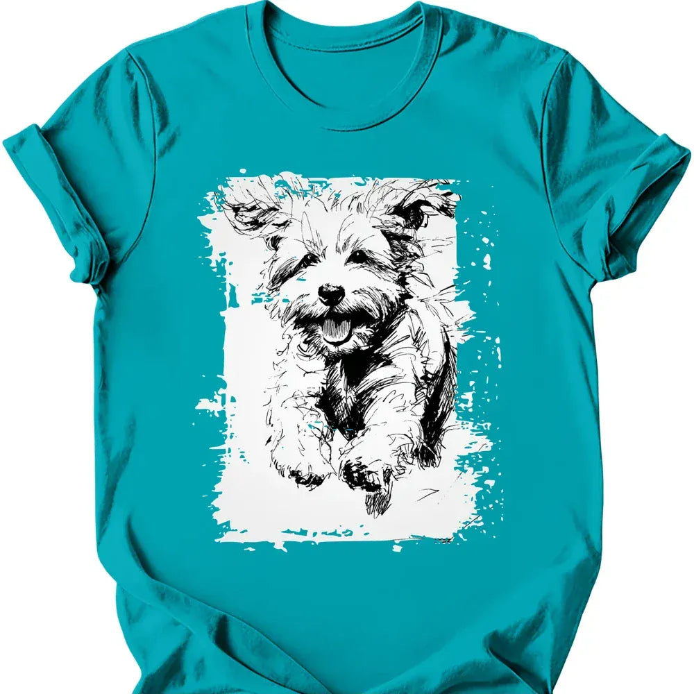 Bichon Frise running dog tee tropical blue