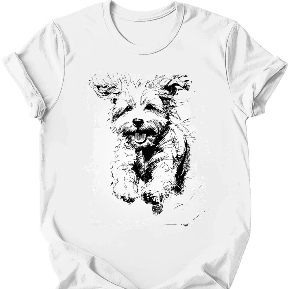 Bichon Frise running dog tee white