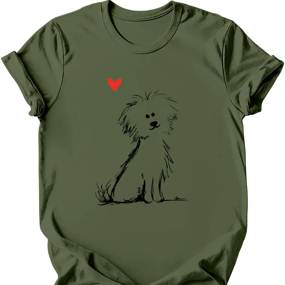 Bichon Frise sketch tee military green
