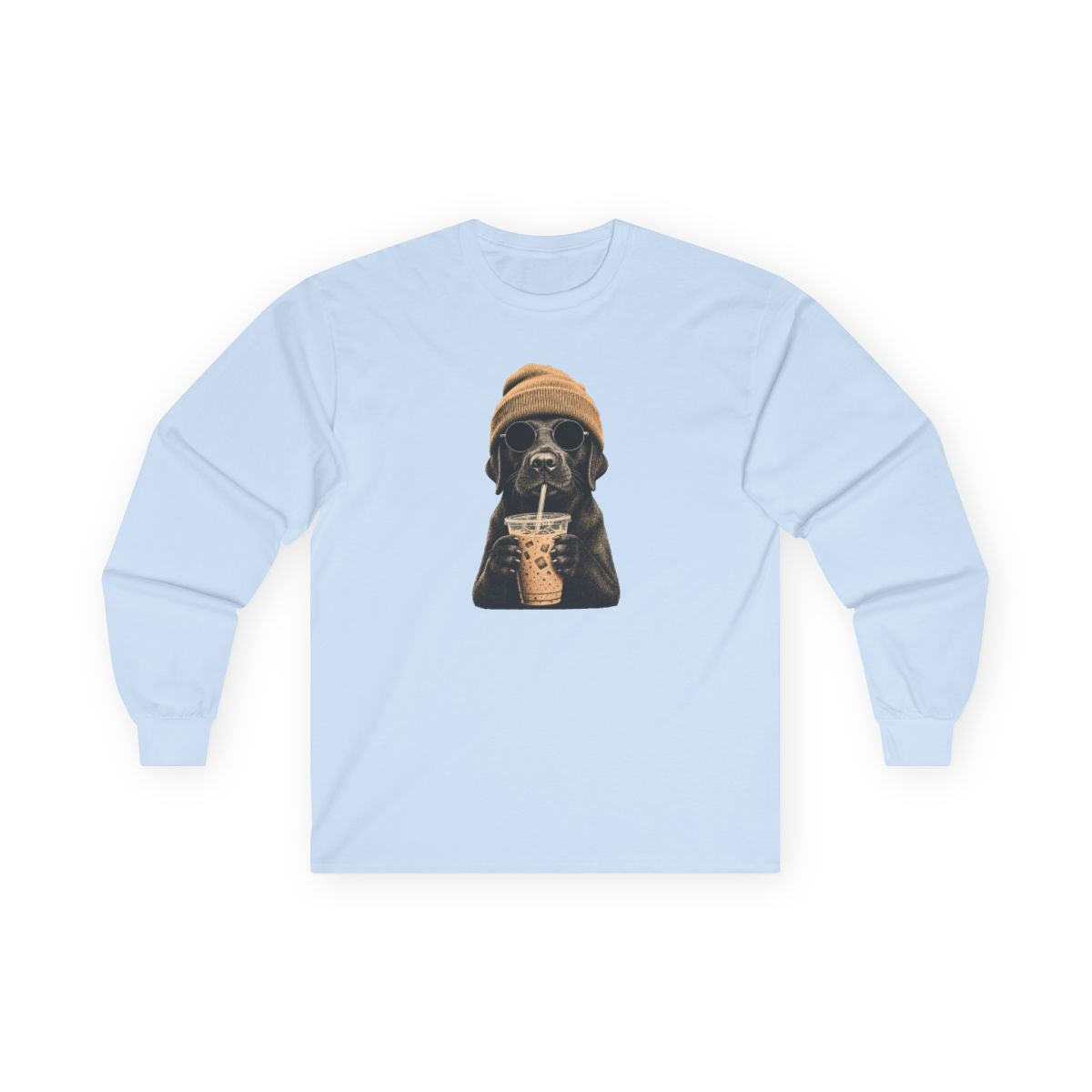 Black Labrador - Hipster Dog Long Sleeve - Light Blue