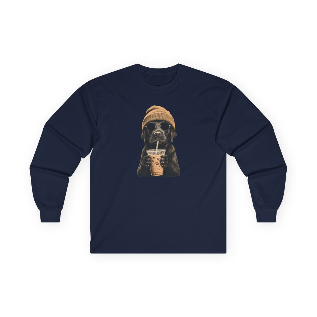 Black Labrador - Hipster Dog Long Sleeve - Navy