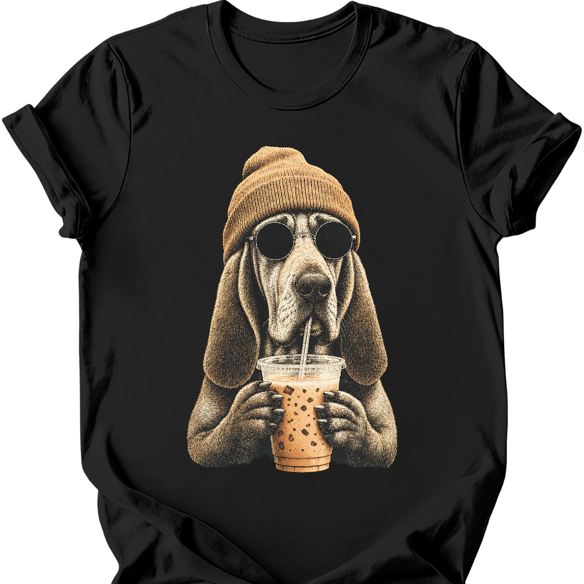 bloodhound hipster dog tee black